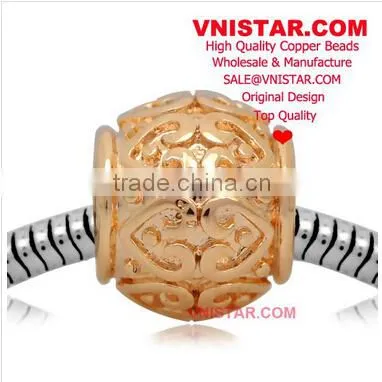 Vnistar silver&gold&antique silver plated European copper alloy spacer beads with heart stamped for bracelet CEB006