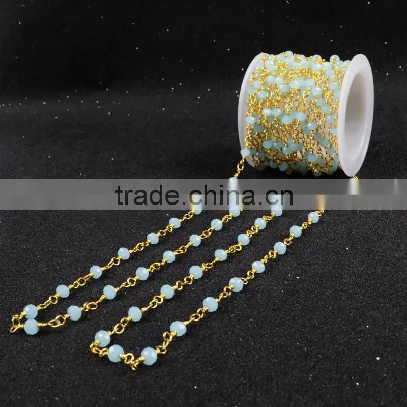 Blue Jade Quartz Chalcedony Stone Beaded Chains For Necklace-Free Shipping