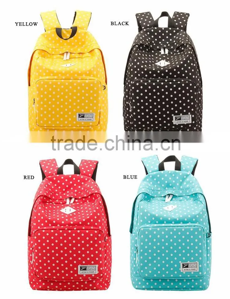leisure school students shoulder bag for polyester backpack with dot bag