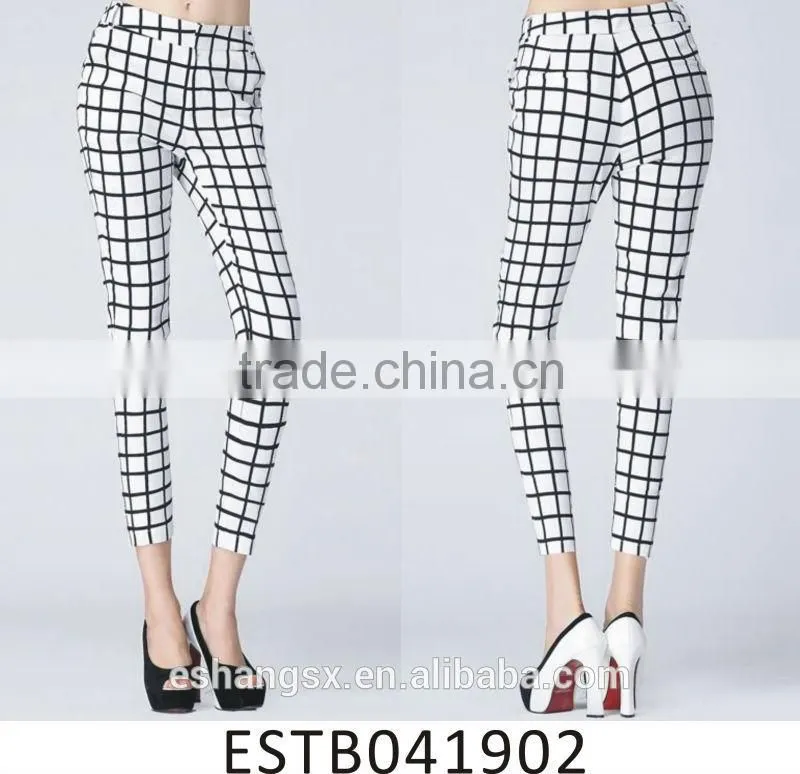 Ladies cotton check casual pants