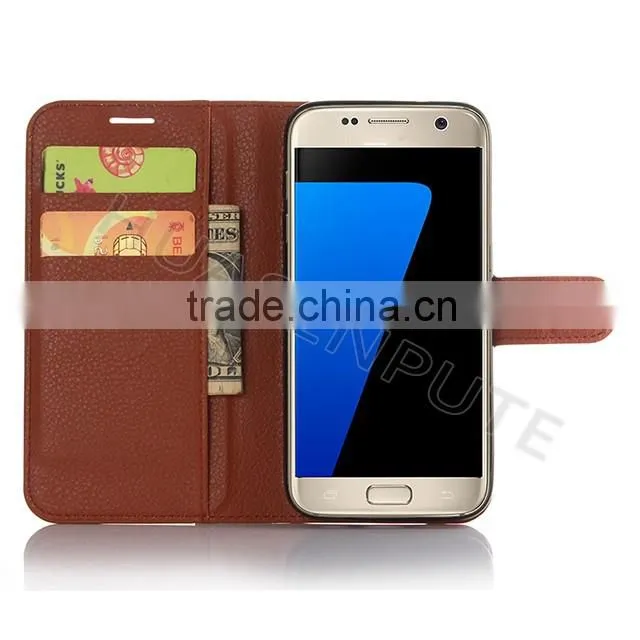 Wholesales Lichee Pattern Flip PU Leather Wallet Case Cover For for Samsung S7