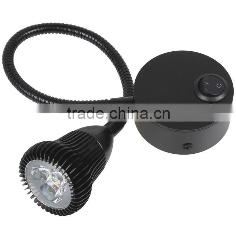 LED Wall Lamp 3W with Flexible Hose Switch Button Gooseneck hotel reading light