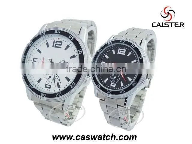 luxury silver-toned round watch, quartz movement water resistant couple watch, stainless steel back couple watch