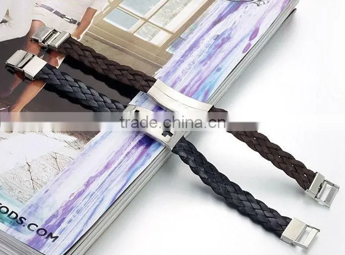 Fashion Jewelry New Design Handmade Braided Leather bracelet with Metal