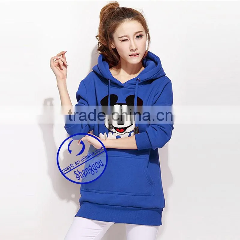 Wholesale cheap plain 100% polyester women blue hoodie