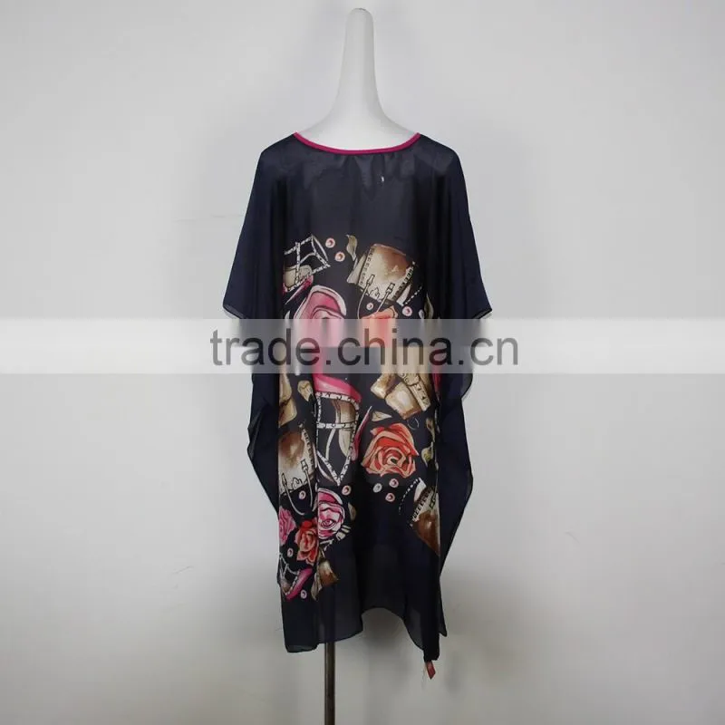 2015 New arrival European Style Women Dress Summer New Design Printing floral Chiffon Dress