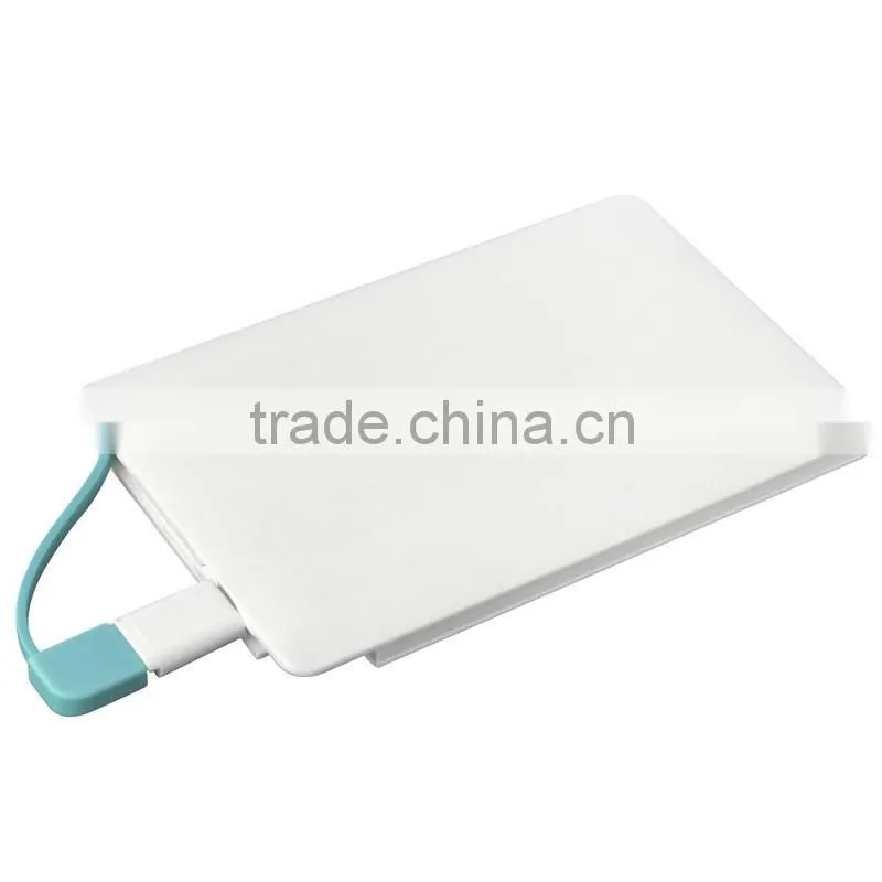 2016 hot promotional gift custom logo 2500mah portable ultra thin credit card size power bank battery pack charger