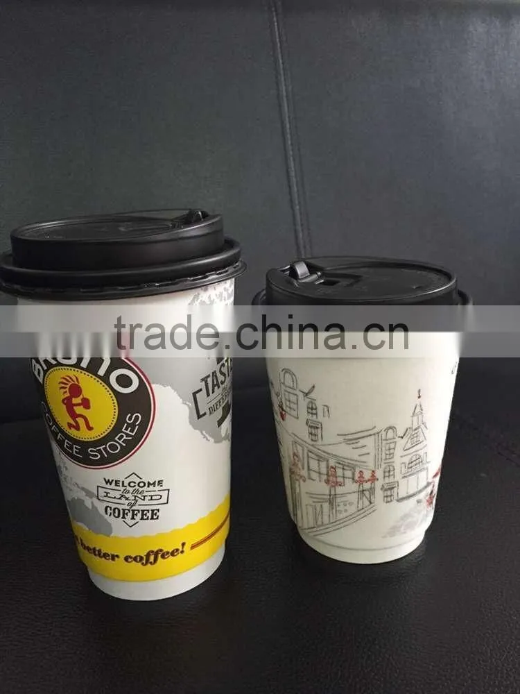 Custom logo Printed Disposable Paper Cup with Lid, double wall paper cups with lid, ripple wall paper cups