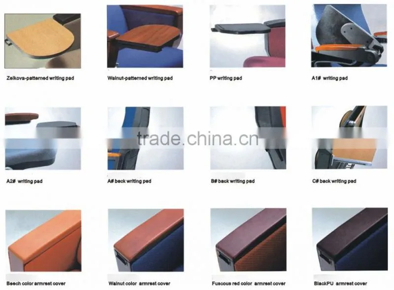 Modern high back meeting hall chair with zelkova-patterned writing pad