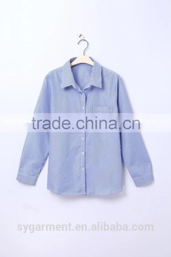 2015 Classic women long sleeve blue white stripe shirts and tops