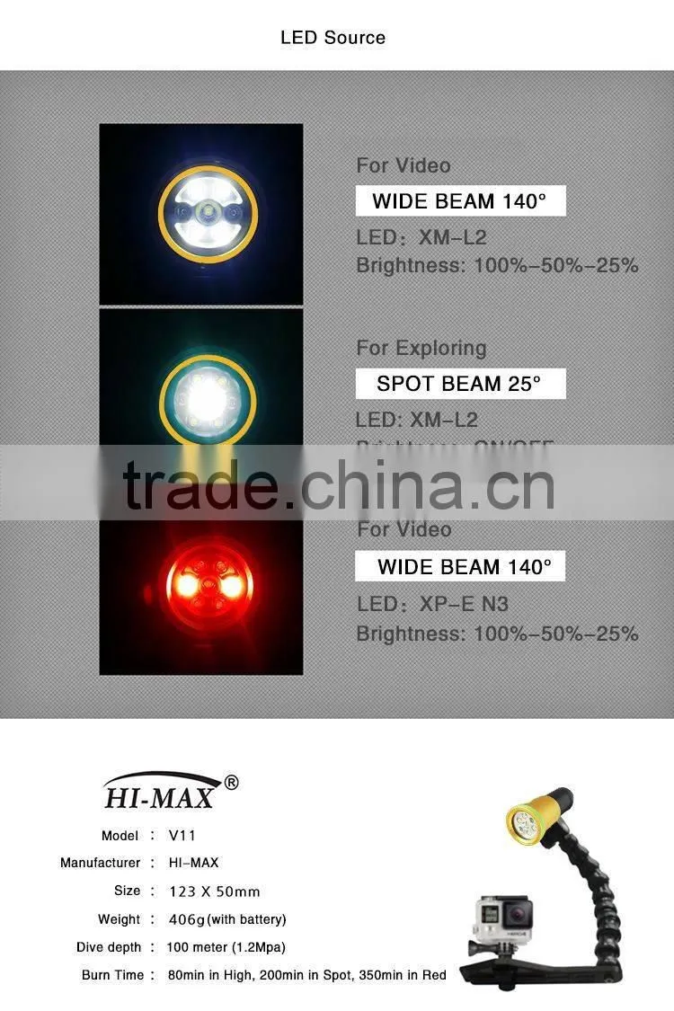 Professional Photography led flashlight scuba diving torch