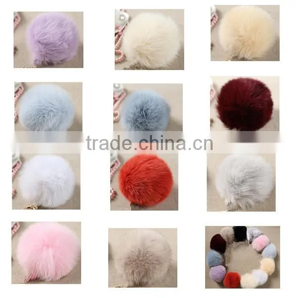 2015 Colorful Dyed Customize Real Fox Fur Pom Poms / Pompom Keychain