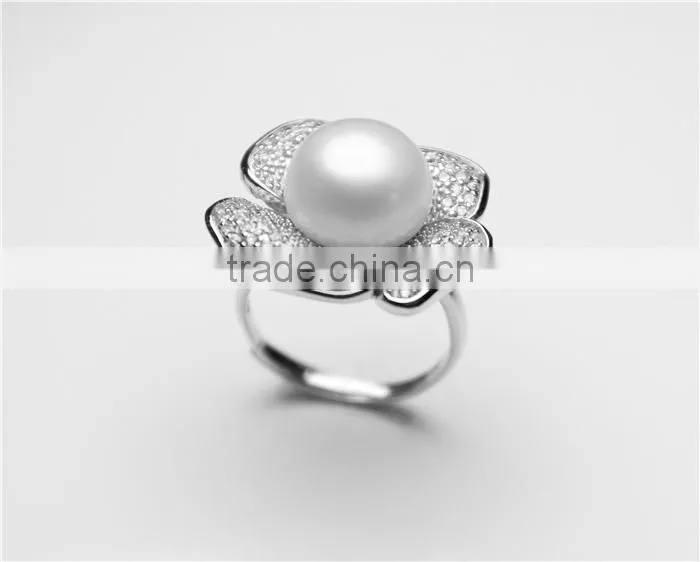 Antique pearl ring 925 silver flower design for women