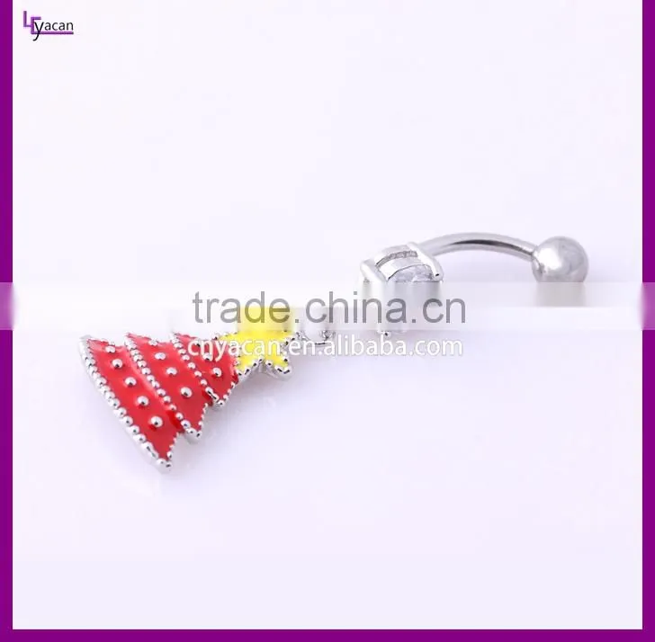 Newest Arrival CZ Paved Surgical Steel Christmas Tree Belly Piercing