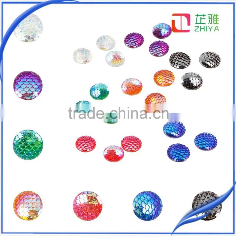 12mm round fish scale resin mermaid cabochon,flat back,purple color
