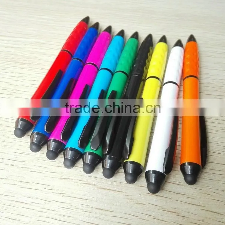 Top consumable products Solid color barrel ,metal clip writing ball pen and stylus pen
