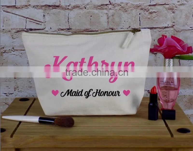 black canvas custom cosmetic bag with logo printed on one side