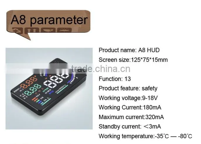 Car styling Universal Car hud head up display A8 5.5" GPS speedometer Smart Digital car speedometer OBD2 Interface