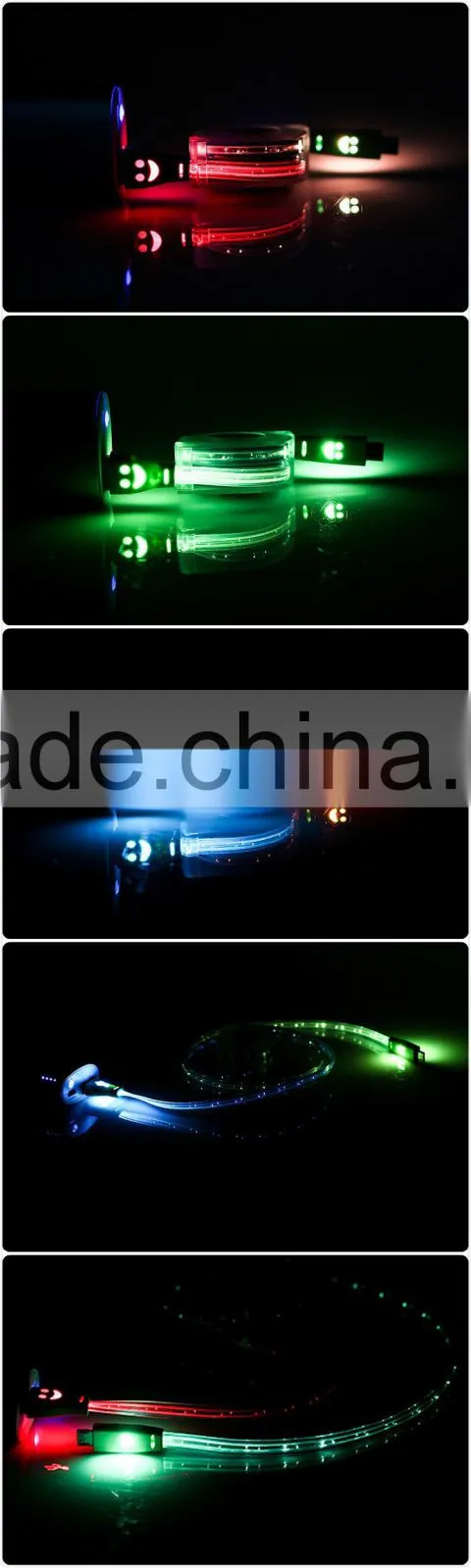 Glowing laughing face stretchable flat micro usb cable, USB to micro usb 5 pin for all smart phone