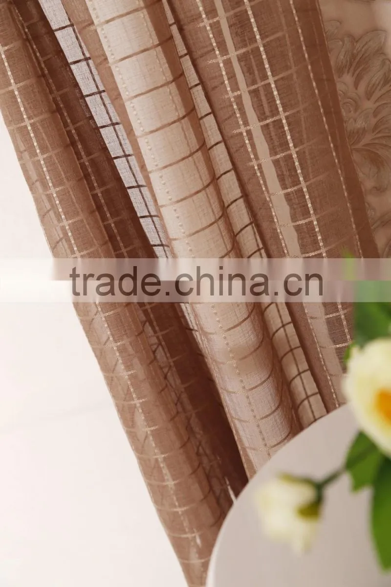 grid plaid sheer polyester checked voile eyelet curtain drapes