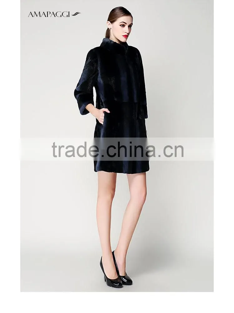 hot sale women long cashmere coat with mink