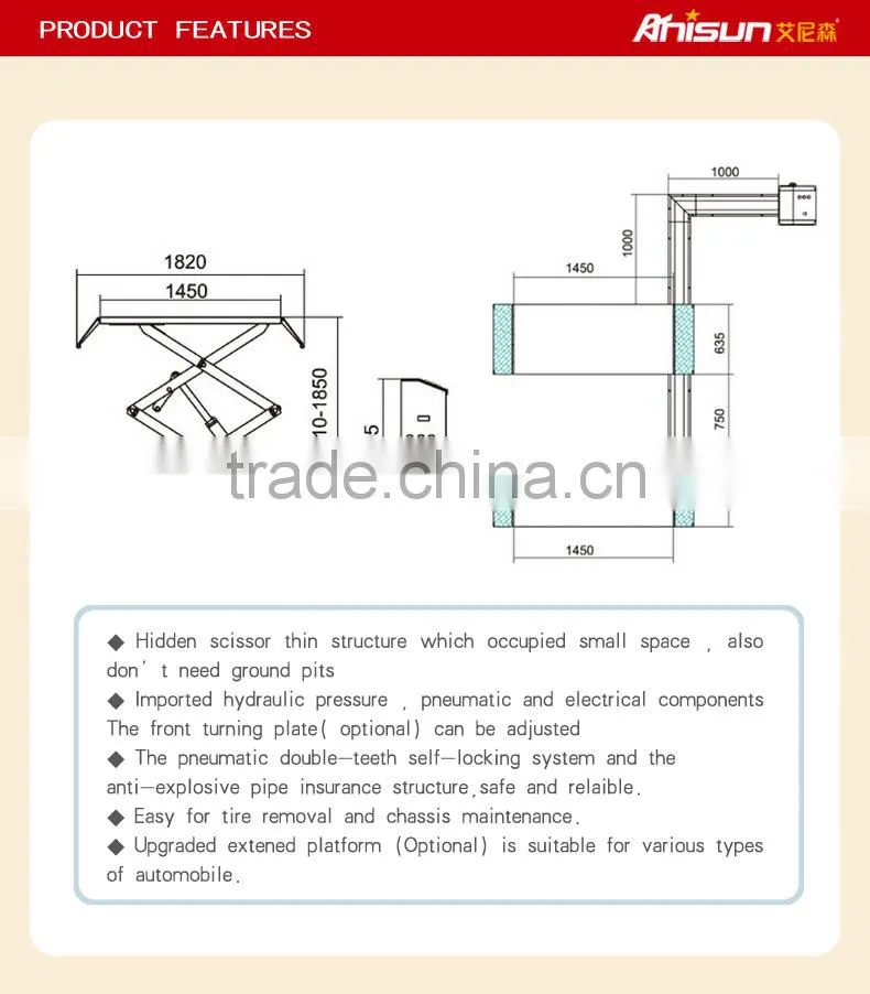 electric car lift , extended scissor car lift platform ,3T,lifting platform,Double hydraulic cylinder lift with CE approved