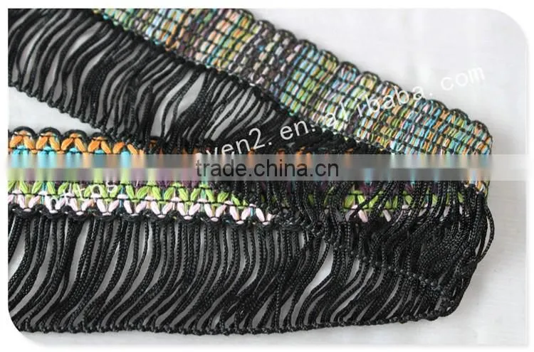 Hot selling 6.5cm width polyester ethnic chainette fringe for garment/bags