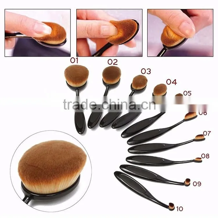 2016 new hotsell high quality oval tooth shaped makeup brush 10 pcs/set