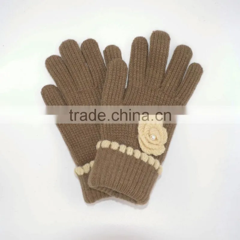 women's warm rose knit gloves