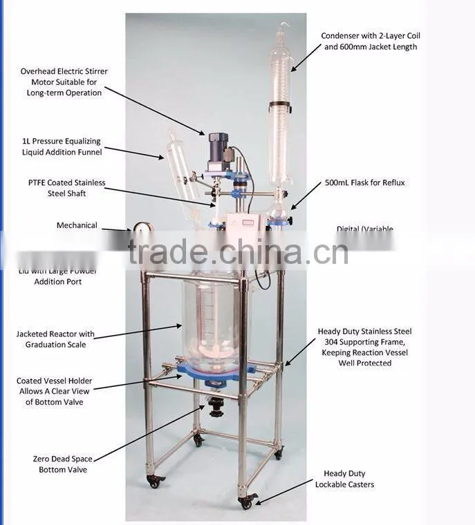 factory price chemical double-layer glass reactor