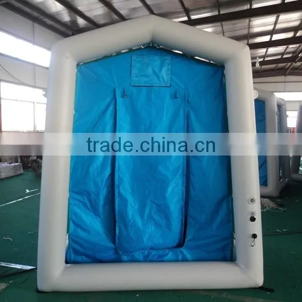 Folding portable inflatable shower decontamination tent for fire fighting