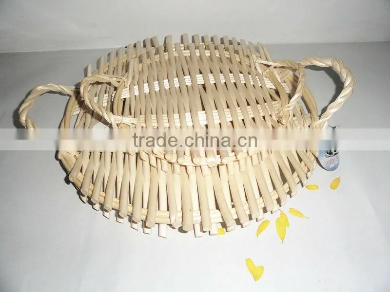 Willow Wicker Shallow Tray Basket with holder