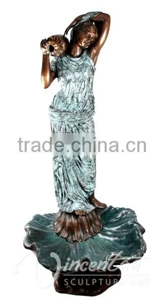 outdoor garden decoration metal craft life size bronze sexy girl fountain for sale