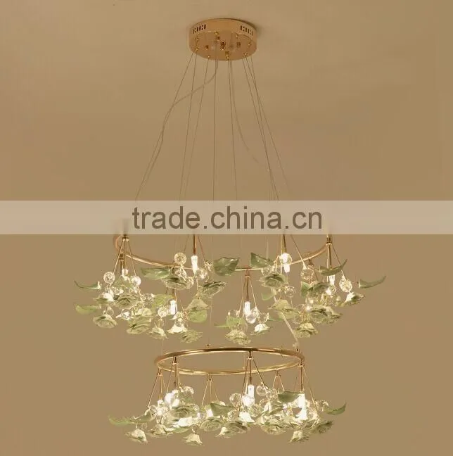 Royal Exquisite Handmade Porcelain and Crystal Green Floral Chandelier for Dining Room BF12-04284b