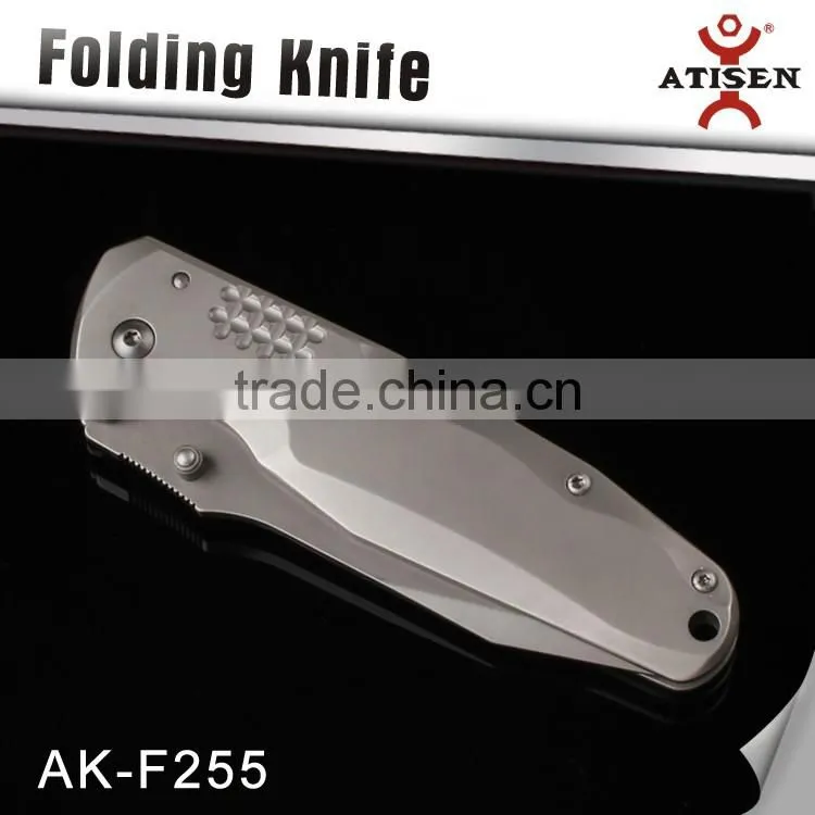 Hot Sale Outdoor Knives Stainless Steel Handle Folding Knife , 440+Titanium Coated
