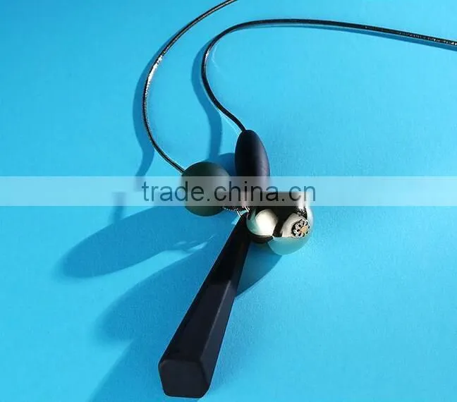 silver ball rubber strip pendant necklace rubber bead long necklace geometric sweater necklace