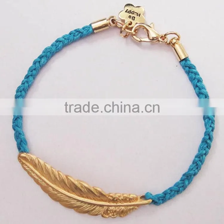 matta gold leaf charm handwoven wax cord bracelet customized charm friendship bracelet