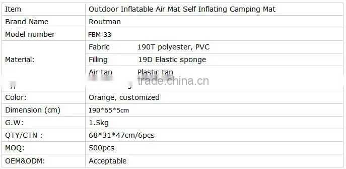 Outdoor Camping Automatic Self Inflating Adult Sleeping Pad Mat