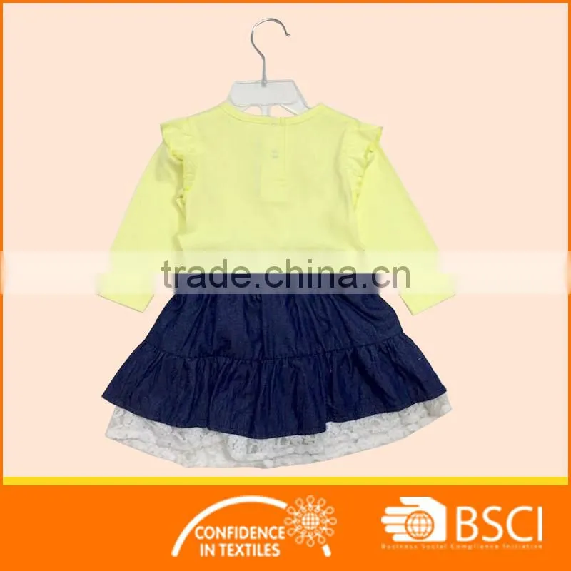 Baby Clothing Wear Custom Long Sleeve Shirt Matching Denim Dress Sets