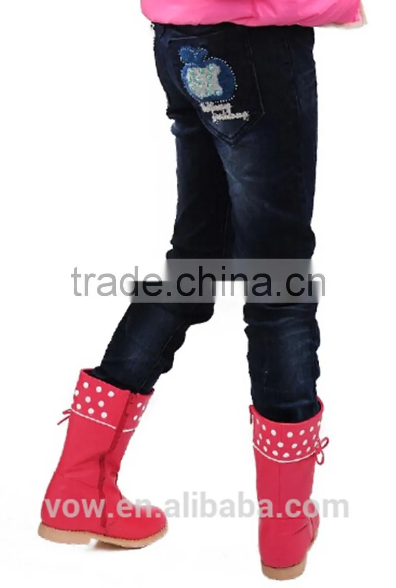 wholesale girl's jeans cheap kids jeans with beautiful pattern