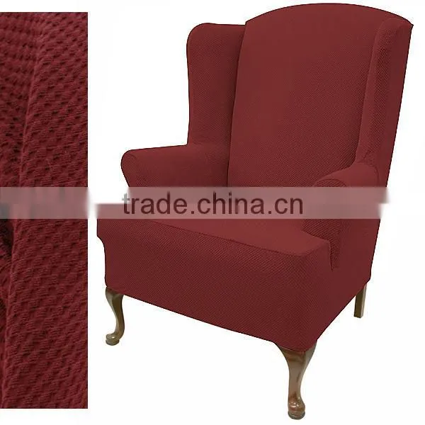 stretch pique warm maroon wingback slipcover