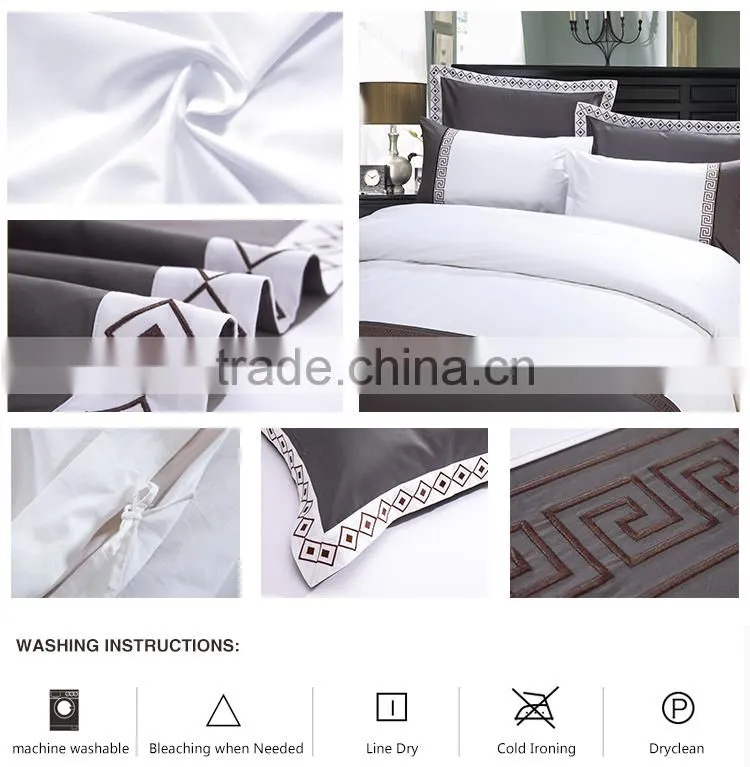 Wholesale 4pcs embroidered bed linen 100% cotton white bedding set hotel bed sheet set