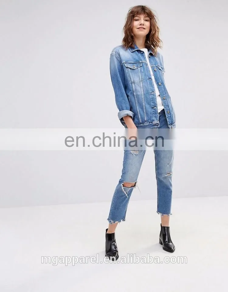 Wholesale Oversized Women Blue Plain Denim Jacket