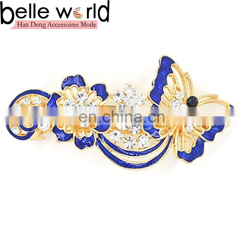 Elegant Butterfly Flower Oil Drip Rhinestone French Hair Barrette Clips