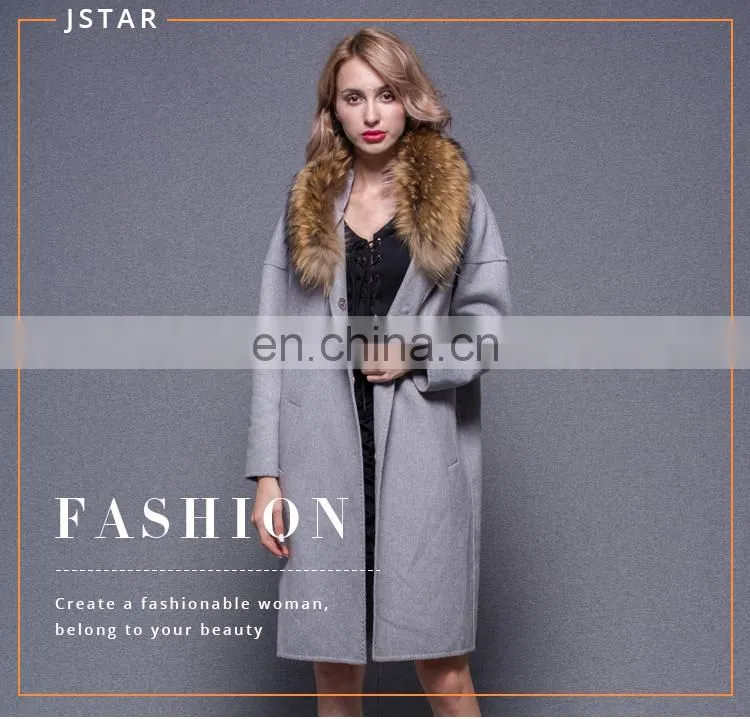 Fashion Women Cashmere coat With Fox Fur Collar