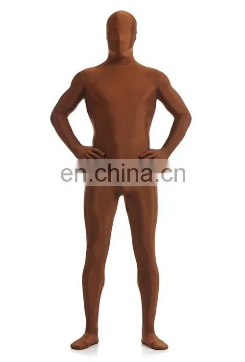 New Unisex Adult Coffee Second Skin Morph Suits Hood Full Body Zentai Costume