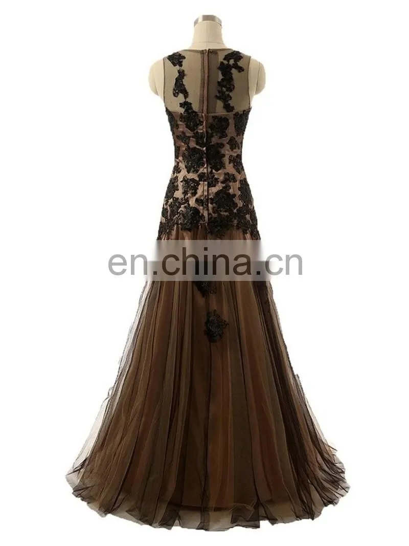 Sexy Sheer Neck Black Mermaid Prom Dresses Formal Occasions 2016 High Quality Appliqued Beaded Tulle Evening Dress Vestidos