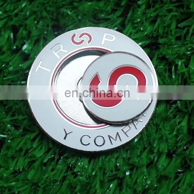 New 40mm 2 sided custom embossed metal magnetic golf poker chip ball marker