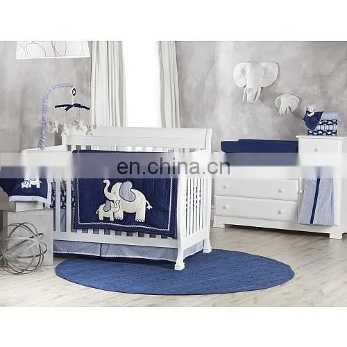 Navy Blue Double Ply Coral Fleece Fabric Selimut Jumbo Elephant Applique Bayi Blanket
