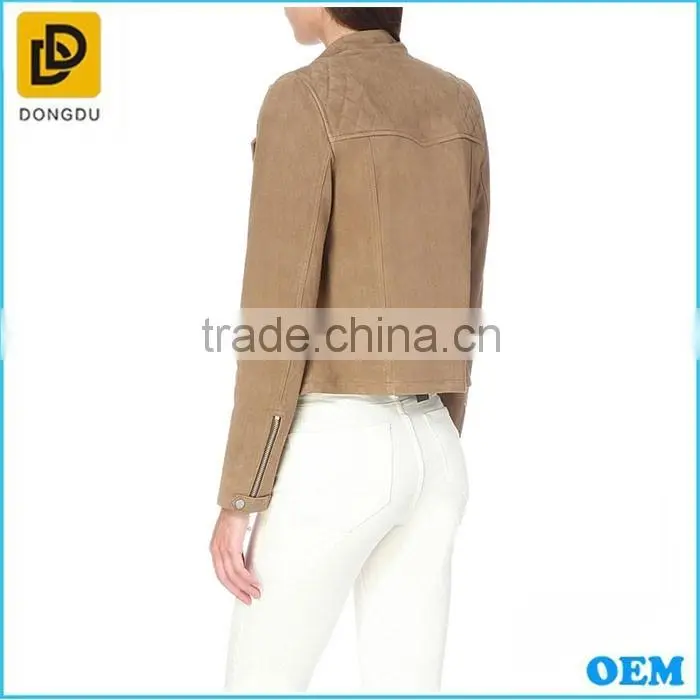 2016 New design women sude pro biker jacket with zipper front